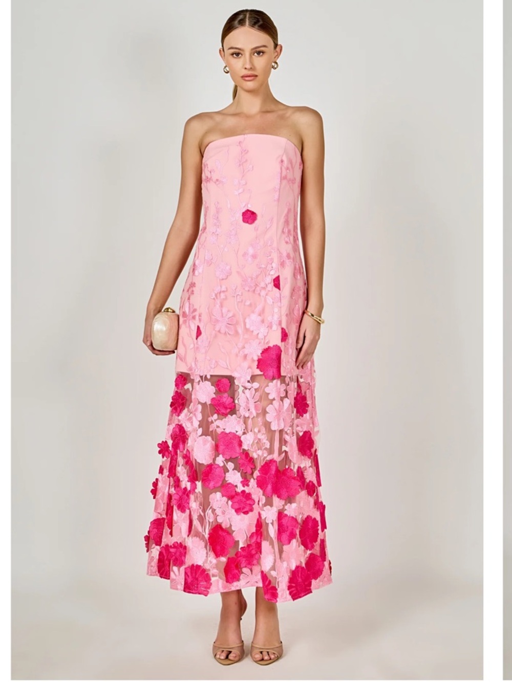 NWT Anthropologie Endless Rose Strapless Floral Appliqué Maxi Dress - Picture 4 of 10